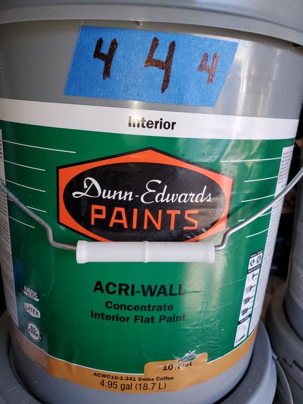 4 swiss coffee interior flat paint= dunn edwards= 35 dollar each for