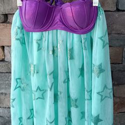 💦❤️💦 DISNEY: Mermaid Shimmery Bikini Top + CAT & JACK: Green, Sparkly Sea Star, Tulle Mermaid Skirt! 2 Pc. Costume Set! 💦 💖💦 Size: XS (4-5) 