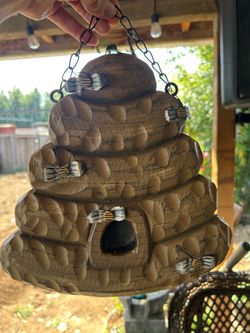 Carved Wood Beehive Hanging Decor. read description 1st