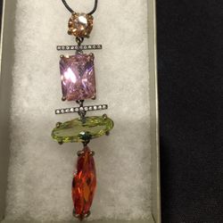 Multi-colored gemstone Necklace 10 and 1/2 “ Long With Crystal Accent On Clasp