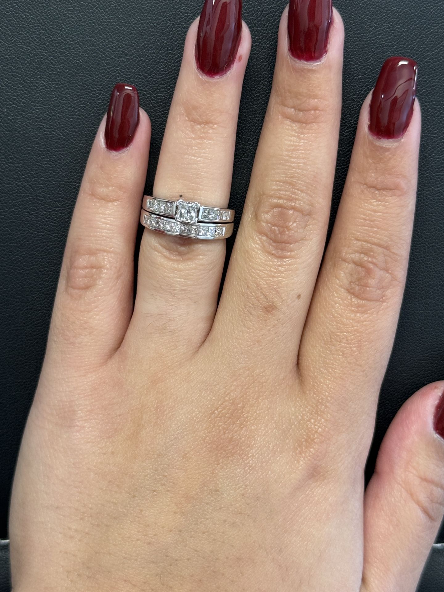 14k White Gold Princess Cut Diamond Wedding Set
