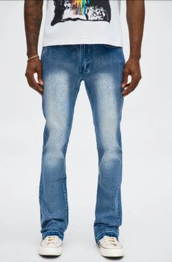 Men's Rhinestone Flare Jeans Medium Wash