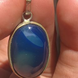 Agate Cabochon Pendant Set In 925 Silver Stamped Gemstone Deep blue 