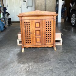 Ornate Belgian Solid Oak Mounted Wall Cabinet
