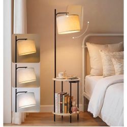 BRAND NEW-UNOPENED Floor Lamp W/Round Table,End Table W/Lamp,Charging Station,USB/Type-C/AC) White