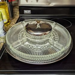 Mid Modern Century Glass Vintage Kromex 7 Piece Crystal Serving Lazy Susan -  14" Mid Modern Century