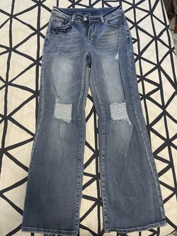 NEW Mid Rise Distressed Flare Wide Leg Jeans Ripped Hole Denim Pants