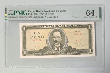 1 peso 1967 cuba jose marti pmg 64