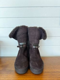 Coach Brown Suede Shearling Cuff Hidden Wedge Boots Size5 NWOB