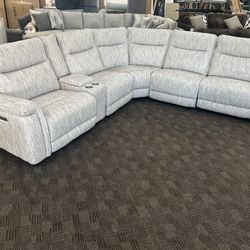 Grey Power Reclining Sectional Couch 