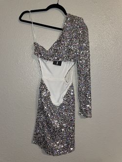 Fashion Nova Silver Sequin off the shoulder backless dress