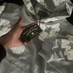 Denim Tears Hoodie , Grey & White , Size Medium