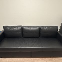 Black Leather Sleeper Sofa AND Queen Mattress Topper