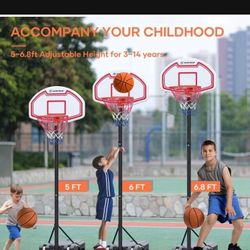 Portable Basketball Hoops 5-6.8 FT Adjustable 15in Rim Basketball Goals System Outdoor Indoor