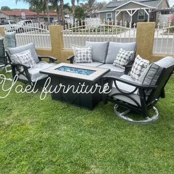 Patio Outdoor Furniture Set Sunbrella Fabric With Fire Pit 