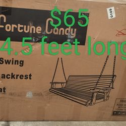 porch swing/ 5 feet long/wood finished color/ wood/ new - open box/ with chains/ 3 person