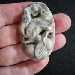 Adorable Carved Jasper Squirrel In Fruit Tree Pendant