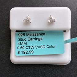 Sterling Silver & Moissanite Earrings- .60ct