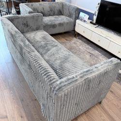 Grey Velvet 2 Piece Sofa & Loveseat 