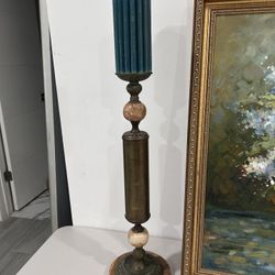 Brass Italian Alabaster Candleholder Or Lamp Post  21”