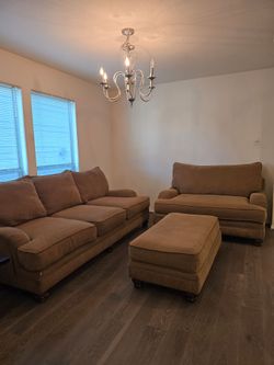 3-Piece Brown Fabric Sofa Set with Ottoman