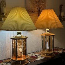 Vintage Anthony California Oak and Etched Glass Table Lamps – Matching Pair 💰 $90 for the pair  The lamp on the left (in the first photo) is in excel