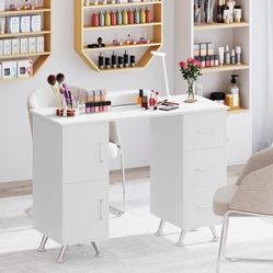 Giantex Manicure Table Nail Desk - Nail Table Station with 3 Drawers, 2 Storage Cabinet, 