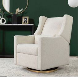 Babyletto Kiwi Ivory Boucle Nursery Power Glider Recliner Chair with Gold Base