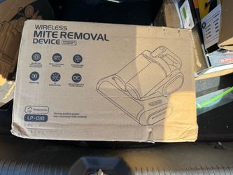 Wireless Mite Removal Device (Model LP-018), which is a handheld, dual-cup mattress and upholstery vacuum featuring UV sterilization and a roller brus