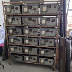 Industrial Storage Rack With 18 Metal Bins