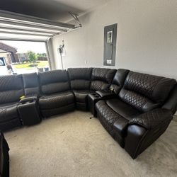 7 Piece Automatic Reclining And Automatic Headrest Sectional Leather Sofa
