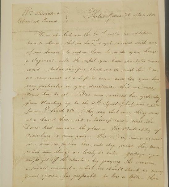 1804 Philadelphia Letter Transcribed Re: Dano-Swedish War