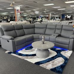 Recliner Sectional Couch W/ Built In LED Lights For Sale (furniture Assembly) 40% Off