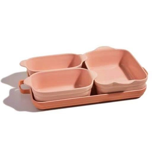 Our Place Bakeware Set | 5-Piece Nonstick, Toxin-Free, Ceramic, Cast Aluminum Set w/Oven Pan, Bakers, & Oven Mat | Space-Saving Nesting Design | Oven-