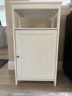 White Storage Cabinet with Open Shelf – Great for Bathroom, Bedroom or Entryway