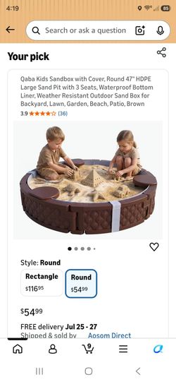 Qaba Kids Sandbox with Cover, Round 47" HDPE Large Sand Pit with 3 Seats