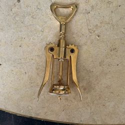 VINTAGE ITALIAN SOLID BRASS WINE BOTTLE OPENER WINGED CORKSCREW MADE IN ITALY