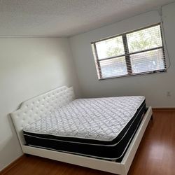 Bed frame White Queen size and Queen  regular mattress