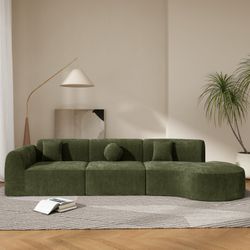 Fairfield 140" 3-Piece Modern Curved Sectional Sofa with Curved Backrest