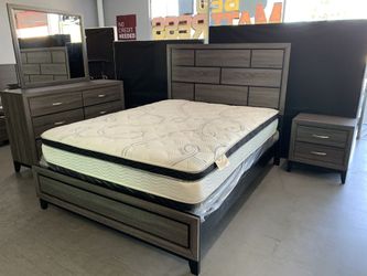 4pcs bedroom set : Q Bed frame , 6Drawer Dresser, mirror, 2Drawer nightstand