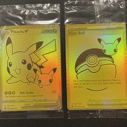 Pikachu & Poke Ball Gold Promo Cards Celebrations *SEALED* Pokémon Sword Shield SWSH145 SWSH146 25th Anniversary Pokemon UPC Ultra Premium