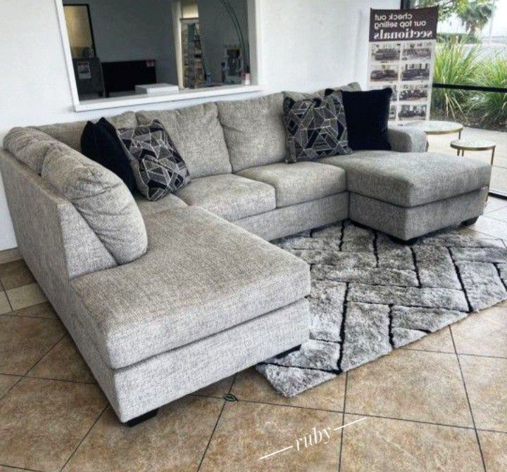 Brand New | Megginson Storm U Shape Light Color Sectional Sofa With Chaise | Living Room Furniture Set| By Ashley @ Fastest Delivery 🚚