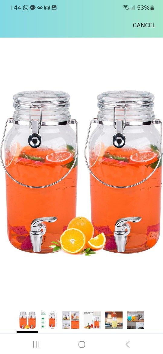 Eleganttime 1 Gallon Glass Drink Dispensers for Parties,2 Pack Beverage Dispenser With Spigot,Laundry Detergent Dispenser Punch Bowls Juice Water Disp