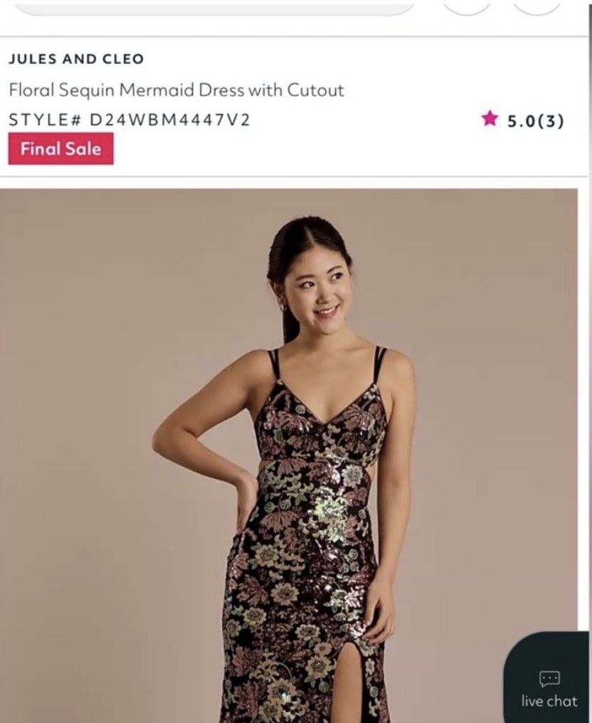 Brand New JULES AND CLEO Floral Sequin Mermaid Dress with Cutout