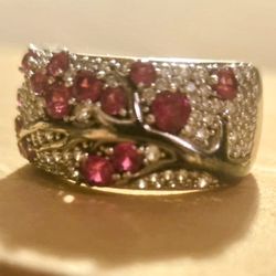 Santuzza Sterling Silver Women’s Cherry Tree Ring With Gemstones & Cubic Zirconia 