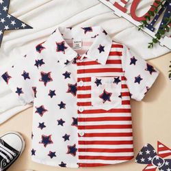 Striped Shirt with Star Pattern for Baby Boys, Ideal for Independence Day/ Size:12-18 months/$3