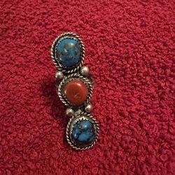Vintage Navajo Turquoise Coral Ring 6