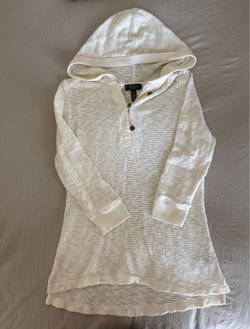LRL Lauren Jeans Co Ralph Lauren  Sweater White Cream Henley Hoodie