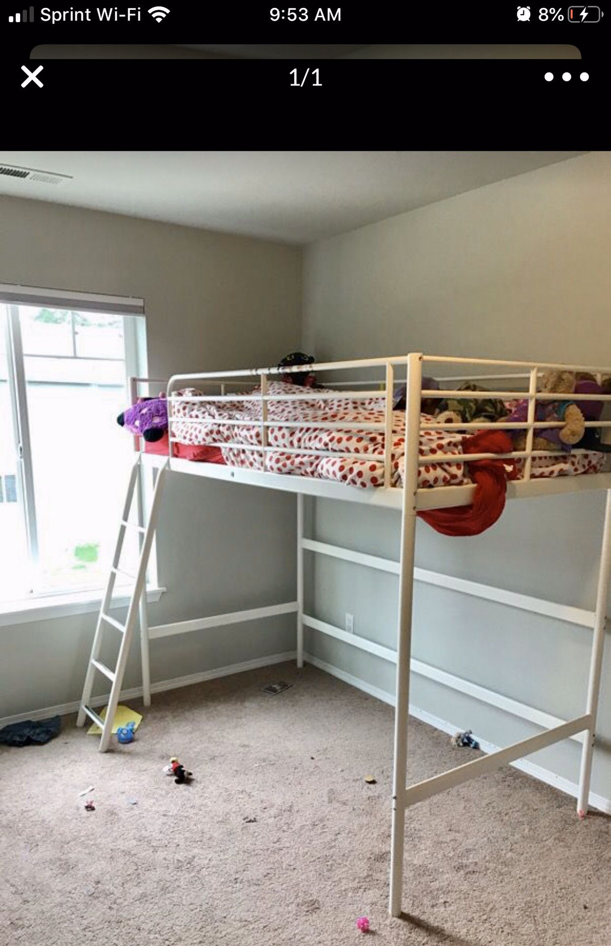 Loft bed (futon and mattress not included under or on top) Twin bed