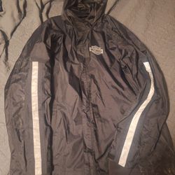 XL HARLEY RAIN JACKET AND LEATHER VEST